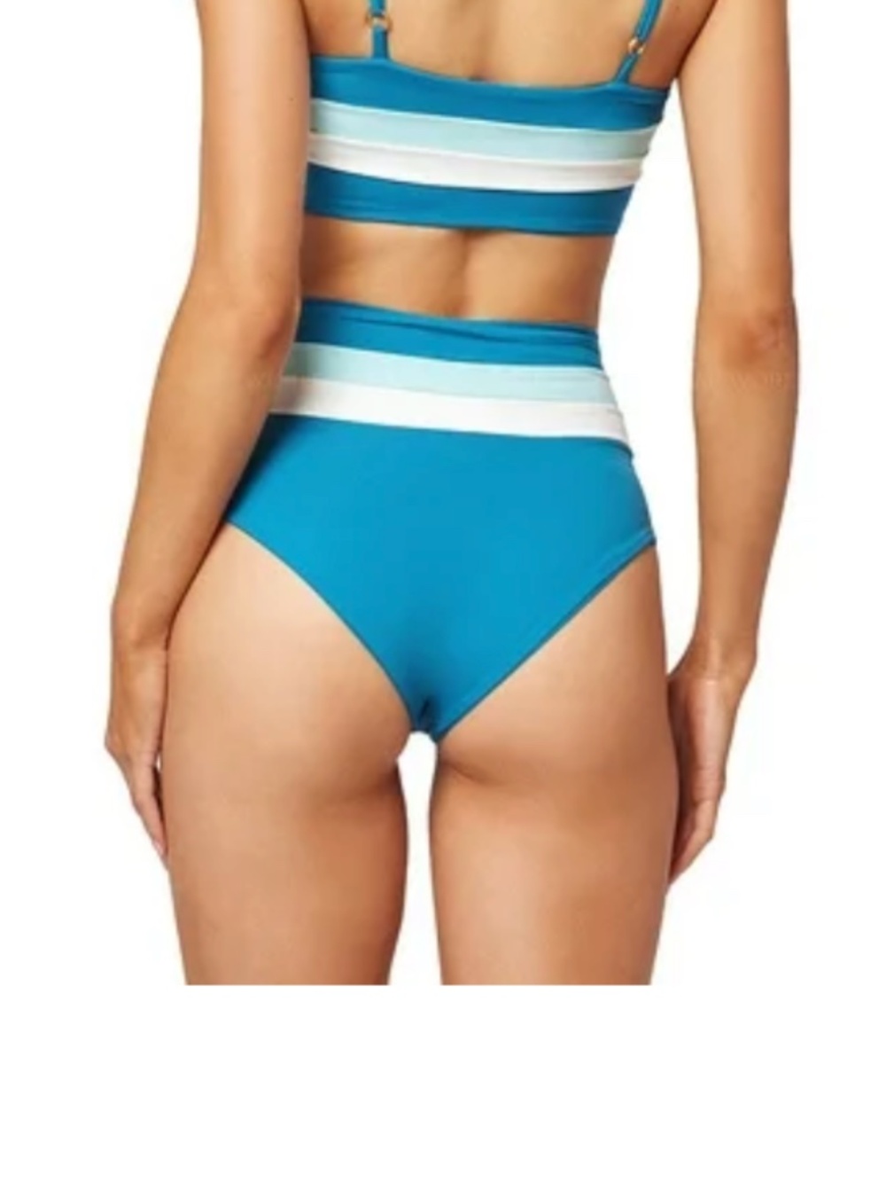 L*Space Medium M Portia stripe high waisted bikini swimsuit bottoms mediterranea - Picture 2 of 7
